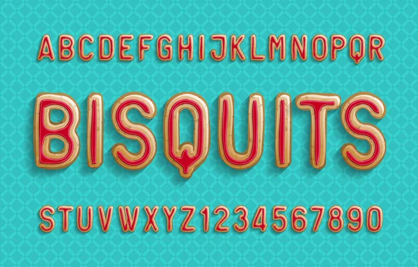 Bisquits Alphabet Fuente Letras Dibujos Animados Números Con Tapa Mermelada — Vector de stock