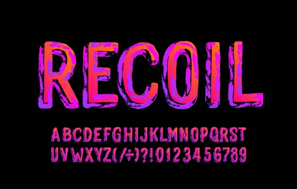Recoil 알파벳 무뚝뚝 편지와 숫자들 할로윈 타이포그래피를 — 스톡 벡터