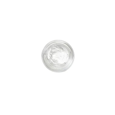 Beyaz arka planda bir cam kavanozda kozmetik nemlendirici şeffaf jel. Organik Doğal kozmetik. Salyangoz ekstresi jel. Salyangoz sümük. Aloe Vera jel.