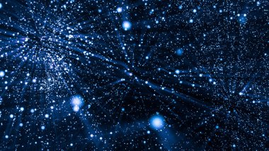 mavi arka plan. işleme parlayan parçacıklar