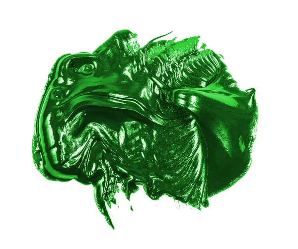 Esfregaço Tinta Óleo Verde Fundo Branco — Fotografia de Stock