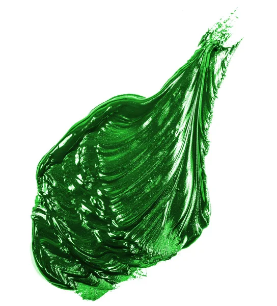 Striscio Vernice Olio Verde Sfondo Bianco — Foto Stock