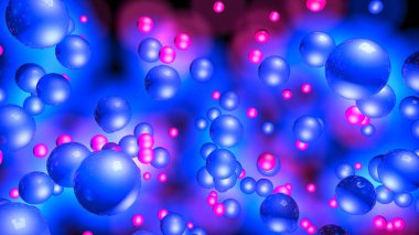 red and blue three-dimensional spheres. neon glow. abstract background. 3D rendering clipart