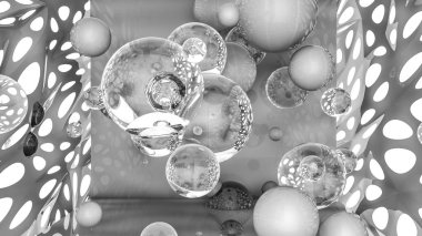 Gri arka plan ile üç boyutlu küreler. 3D render