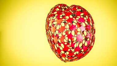 openwork three-dimensional model of the heart on a yellow background. 3D rendering clipart