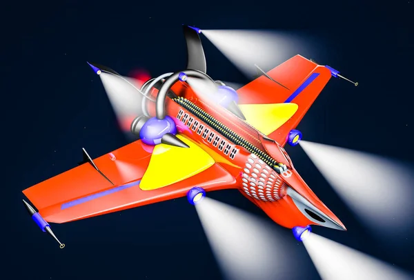Három Dimenziós Modell Csillagközi Légijármű Sötét Háttér Előtt Leképezés — Stock Fotó