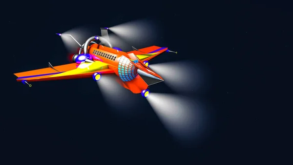暗い背景に星間航空機の 3次元モデル レンダリング — ストック写真