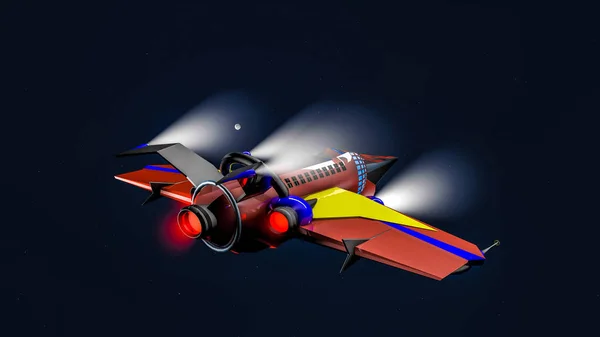 Trojrozměrný Model Mezihvězdné Letadla Tmavém Pozadí Vykreslování — Stock fotografie