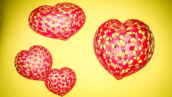 Διάτρητο Τρισδιάστατο Μοντέλο Της Καρδιάς Κίτρινο Φόντο Rendering — Φωτογραφία Αρχείου