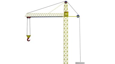 bir oyuncak vinç üç boyutlu modeli. 3D render