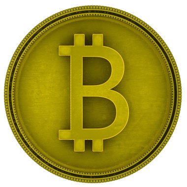 bitcoin sembolü ile metalik altın sikke. 3D render