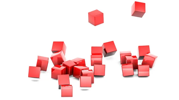 Cubi Tridimensionali Rossi Sfondo Bianco Rendering — Foto Stock