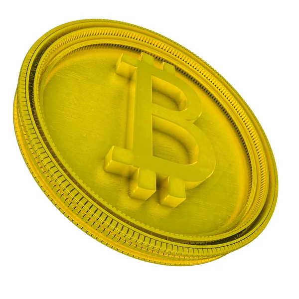 Moneda Metálica Oro Con Símbolo Bitcoin Renderizado —  Fotos de Stock