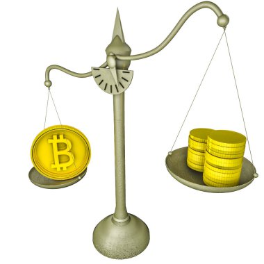 Bitcoin altın sikkeleri üzerinde ölçekler daha ağır basar. kavram. 3D render