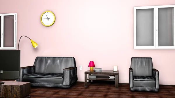 interior room 3d rendering. sofa, floor lamp, coffee table