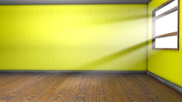 light makes its way through a window into an empty room. 3D rendering