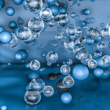 mavi arka plan ile üç boyutlu küreler. 3D render