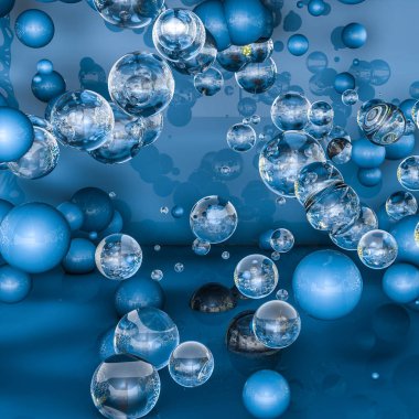 mavi arka plan ile üç boyutlu küreler. 3D render