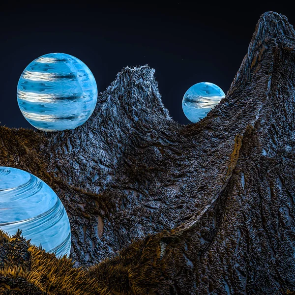 cosmic fantastic landscape. the surface of the planet. 3D rendering