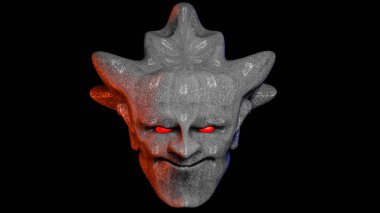 Kırmızı gözlü iblis taş Başkanı. resimde siyah arka plan üzerine. 3D render