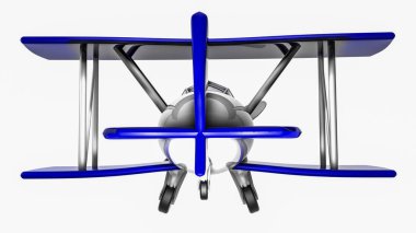 beyaz bir arka plan üzerinde oyuncak uçak. Plastik çift kanatlı. 3D render