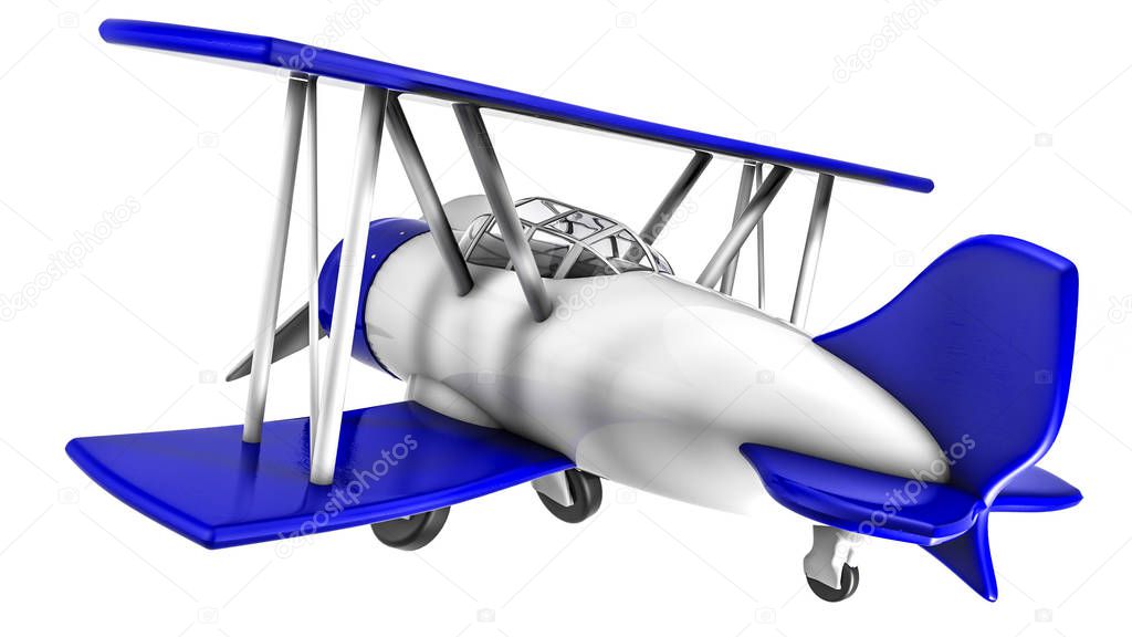toy airplane on a white background. plastic biplane. 3D rendering