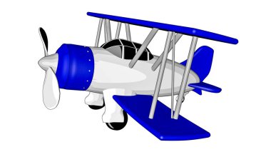 beyaz bir arka plan üzerinde oyuncak uçak. Çift kanatlı kroki. 3D render