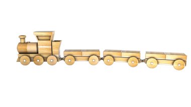 tahta tren arabaları ile. Çocuk oyuncağı. resimde beyaz arka plan üzerinde. 3D render