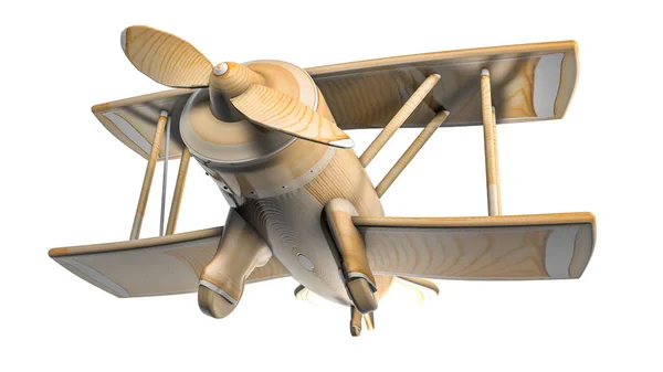 Toy Wooden Airplane White Background Biplane Model Rendering — Stock Photo, Image