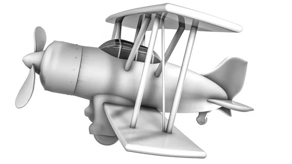 白い背景におもちゃの飛行機 複葉機のモデル レンダリング — ストック写真