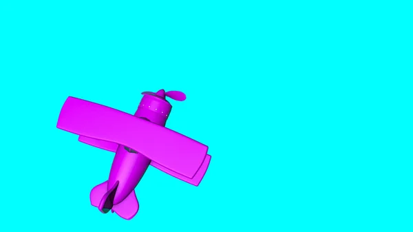 背景色が水色に紫のおもちゃの飛行機 複葉機のモデル レンダリング — ストック写真