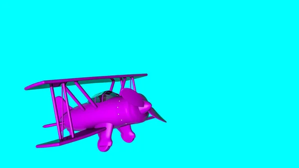 Játék Lila Repülőgép Türkiz Háttér Kétfedelű Modell Leképezés — Stock Fotó