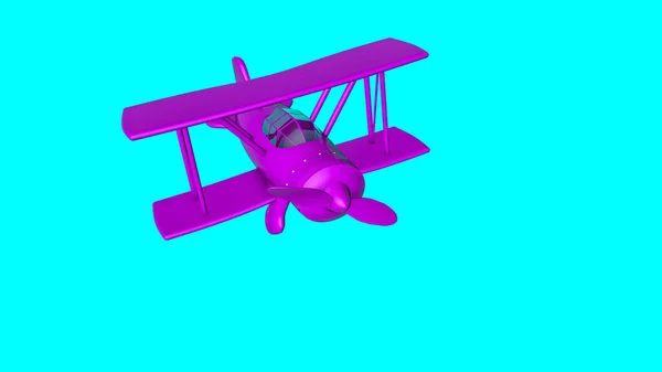 Іграшковий Фіолетовий Літак Бірюзовому Фоні Дволанцюгова Модель Візуалізація — стокове фото
