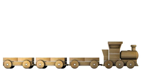 Drewniany Pociąg Wagonikami Zabawka Dla Dzieci Ilustracja Białym Tle Renderowania — Zdjęcie stockowe