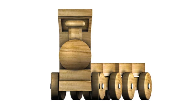 带马车的木制火车 儿童玩具 在白色背景上的插图 — 图库照片