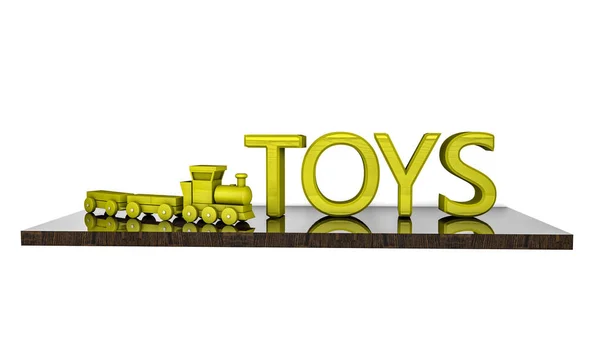 Brinquedo Trem Madeira Brinquedo Palavra Prateleira Sobre Fundo Branco Renderização — Fotografia de Stock