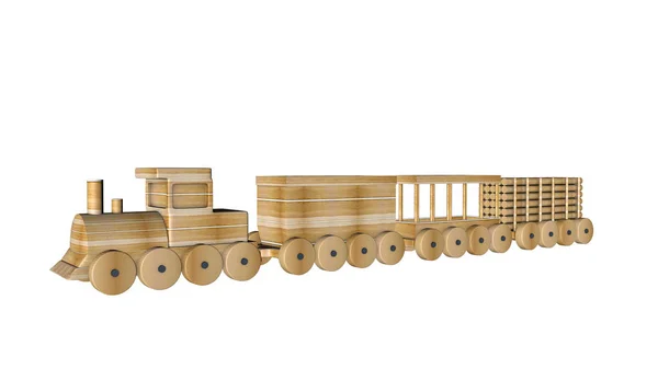 白い背景にワゴン木製列車 レンダリング — ストック写真