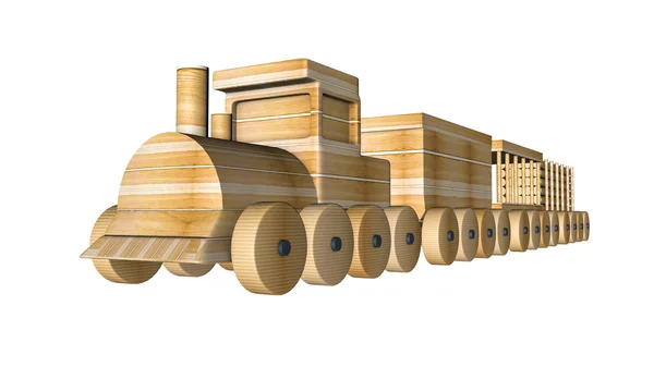 Деревянный Поезд Вагонами Белом Фоне Рендеринг — стоковое фото