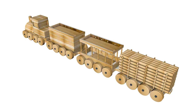 Wooden Train Wagons White Background Rendering — Stock Photo, Image