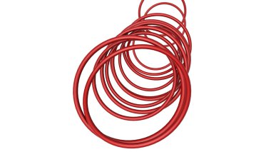 beyaz bir arka plan kırmızı parlak halkalar. 3D render