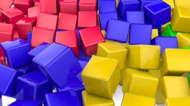 beyaz bir arka plan üzerinde renkli parlak küpleri. 3D render