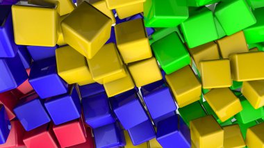 beyaz bir arka plan üzerinde renkli parlak küpleri. 3D render