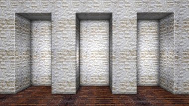 üç taş nişler duvarında. 3D render