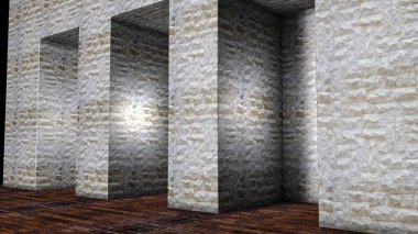üç taş nişler duvarında. 3D render