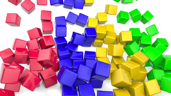 beyaz bir arka plan üzerinde renkli parlak küpleri. 3D render