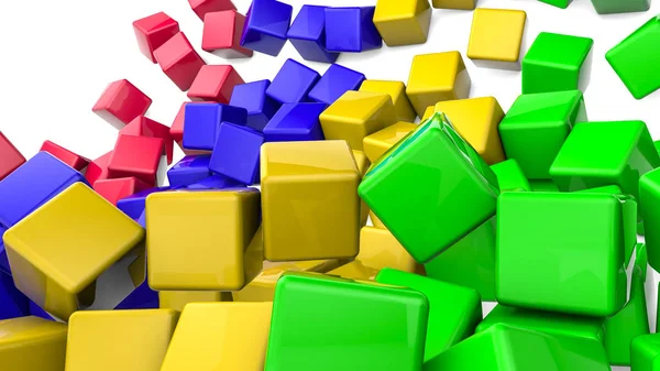 beyaz bir arka plan üzerinde renkli parlak küpleri. 3D render