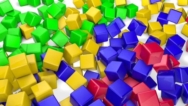 beyaz bir arka plan üzerinde renkli parlak küpleri. 3D render