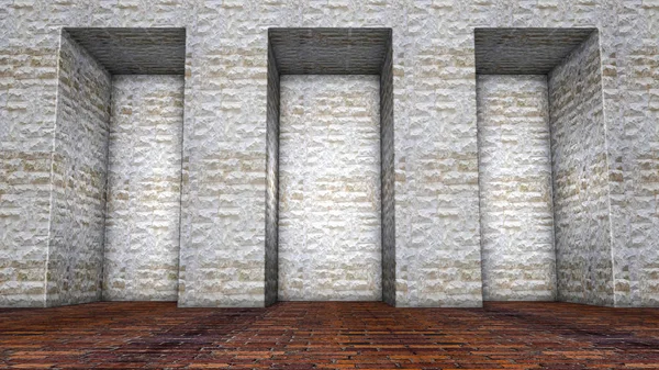 üç taş nişler duvarında. 3D render