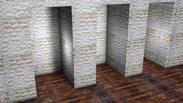 üç taş nişler duvarında. 3D render