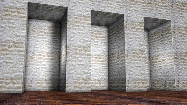 üç taş nişler duvarında. 3D render